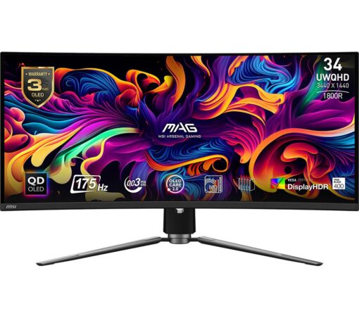 MSI MAG 341CQP QD Ultra Wide Quad HD 34" Curved OLED Gaming Monitor - Black, Black