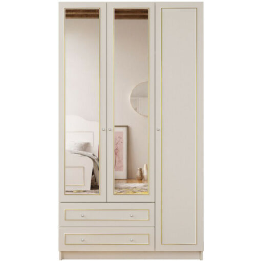 Marie xl 3 Door 2 Drawer Mirrored Gold White Wardrobe