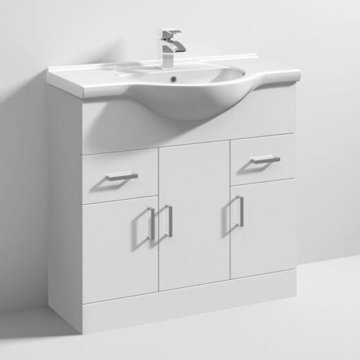 Mayford Gloss White 850mm Vanity Unit and Curved Basin with 1 Tap Hole - VTY850 - White - Nuie