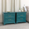 Melody Maison - Pair of 2 Drawer Large Teal Bedside Tables - Teal, Gold