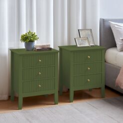 Melody Maison - Pair of 3 Drawer Bedside Tables - Hales Green Range - Green, Gold, Black