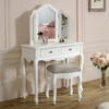 Melody Maison - White Dressing Table, Mirror, Stool Set - Victoria Range - White