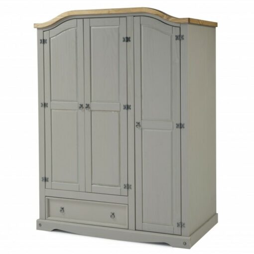 Mercers Furniture - Corona Grey Wax 3 Door 1 Drawer Wardrobe