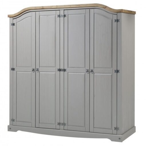 Mercers Furniture - Corona Grey Wax 4 Door Arch Top Wardrobe