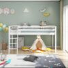 Mid sleeper Bed kids white 3ft single and 1 mattress wooden childrens bedroom furniture