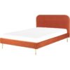 Minimalist Velvet Upholstered eu King Size Bed 5.3ft Headboard Orange Flayat