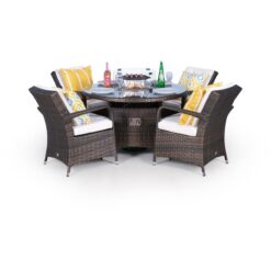 Modern Furniture Direct - Arizona Fire Pit 4 Seater Round Rattan Dining Set - Brown