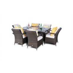 Modern Furniture Direct - Arizona Fire Pit 6 Seater Rectangle Rattan Dining Set - Brown