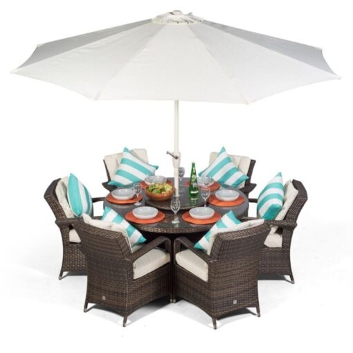 Modern Furniture Direct - Arizona Round 6 Seater Rattan Patio Dining Set - Brown