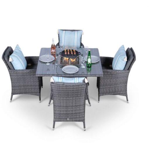 Modern Furniture Direct - Savannah Fire Pit 4 Seater Square Rattan Dining Set - Grey