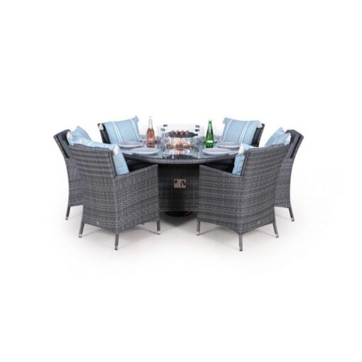 Modern Furniture Direct - Savannah Fire Pit 6 Seater Round Rattan Dining Set - Grey