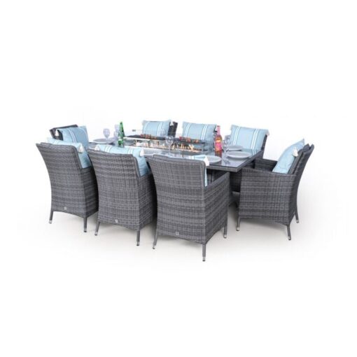 Modern Furniture Direct - Savannah Fire Pit 8 Seater Rectangle Rattan Dining Set - Grey