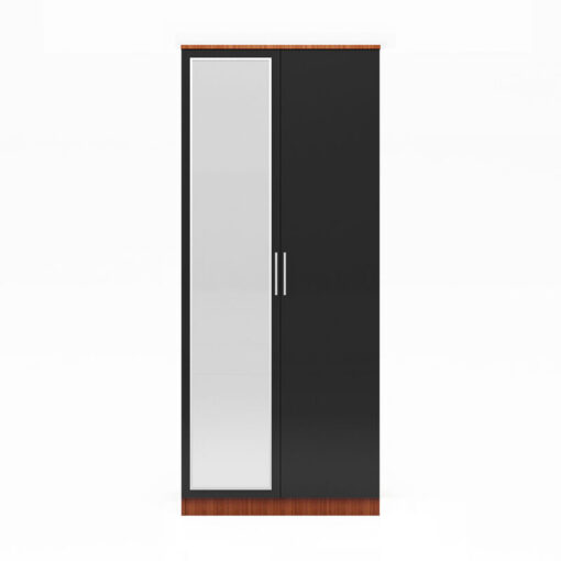 Modern High Gloss Wardrobe and Cabinet Furniture Set 2 Doors Wardrobe only, with Mirror, Black/Walnut - Elegant