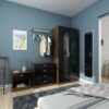 Modern High Gloss Wardrobe and Cabinet Furniture Set Bedroom 2 Doors Wardrobe and 4 Drawer Chest and Bedside Cabinet, Black/Walnut - Elegant