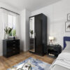 Modern High Gloss Wardrobe and Cabinet Furniture Set Bedroom Wardrobe with Mirror and 4 Drawer Chest and Bedside Cabinet, Black - Elegant