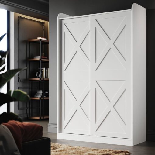 Modern Sliding Wardrobe Solid Wood Large Storage Wardrobe White Bedroom Clothes Furniture with 2 Door 1860 x 500 x 1180 mm - Elegant