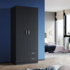 Modern Soft Close Wardrobe Double 2 Doors Wardrobe with Drawers Bedroom Furniture Large Storage Wardrobe, Black - Elegant