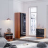 Modern Wardrobe and Cabinet Furniture Set Bedroom 2 Doors Wardrobe and 4 Drawer Chest and Bedside Cabinet, Black/Walnut - Elegant