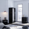 Modern Wardrobe and Cabinet Furniture Set Bedroom 2 Doors Wardrobe with Mirror and 4 Drawer Chest and Bedside Cabinet, Black - Elegant