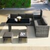 Modernluxe - 7 Seater Rattan Garden Dining Set Garden Furniture Set Garden Lounge Outdoor Corner Sofa with Storage Box & 2 Stools