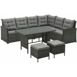 Monroe 8 Seater Garden Rattan Furniture Corner Dining Set Table Sofa Bench Stool Grey