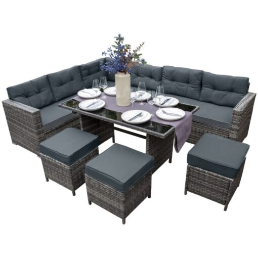 Monster Shop - Rattan Corner Dining Set Outdoor Garden Furniture Grey 9-Seater l