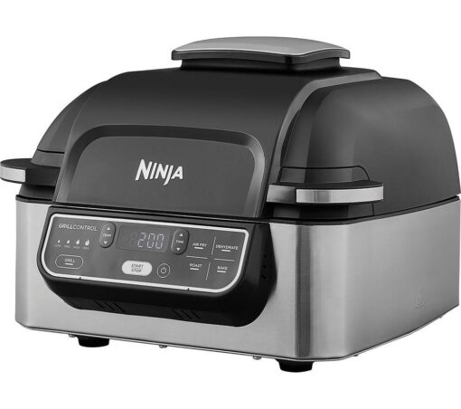 NINJA Foodi AG301UK 5-in-1 Health Grill & Air Fryer - Black & Brushed Steel, Brushed Steel