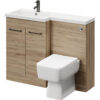 Napoli - 390 Combination Bordalino Oak 1100mm Vanity Unit Toilet Suite with Left Hand l Shaped 1 Tap Hole Basin and 2 Doors with Gunmetal Grey Handles