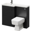 Napoli - 390 Combination Nero Oak 1100mm Vanity Unit Toilet Suite with Left Hand l Shaped 1 Tap Hole Basin and 2 Drawers with Gunmetal Grey Handles