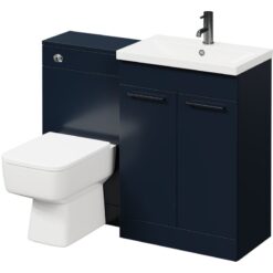 Napoli - 390 Deep Blue 1100mm Vanity Unit Toilet Suite with 1 Tap Hole Basin and 2 Doors with Gunmetal Grey Handles