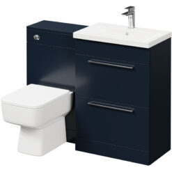 Napoli - 390 Deep Blue 1100mm Vanity Unit Toilet Suite with 1 Tap Hole Basin and 2 Drawers with Polished Chrome Handles