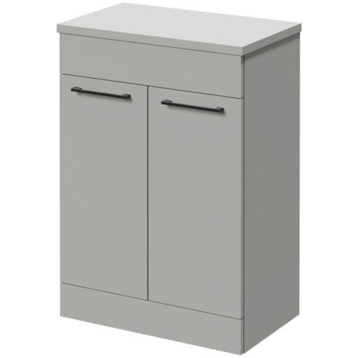 Napoli - 390 Gloss Grey Pearl 600mm Floor Standing Vanity Unit for Countertop Basins with 2 Doors and Gunmetal Grey Handles