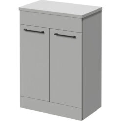 Napoli - 390 Gloss Grey Pearl 600mm Floor Standing Vanity Unit for Countertop Basins with 2 Doors and Matt Black Handles