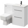 Napoli - 390 Gloss White 1100mm Vanity Unit Toilet Suite with 1 Tap Hole Basin and 2 Drawers with Matt Black Handles