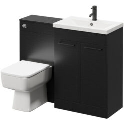 Napoli - 390 Nero Oak 1100mm Vanity Unit Toilet Suite with 1 Tap Hole Basin and 2 Doors with Matt Black Handles