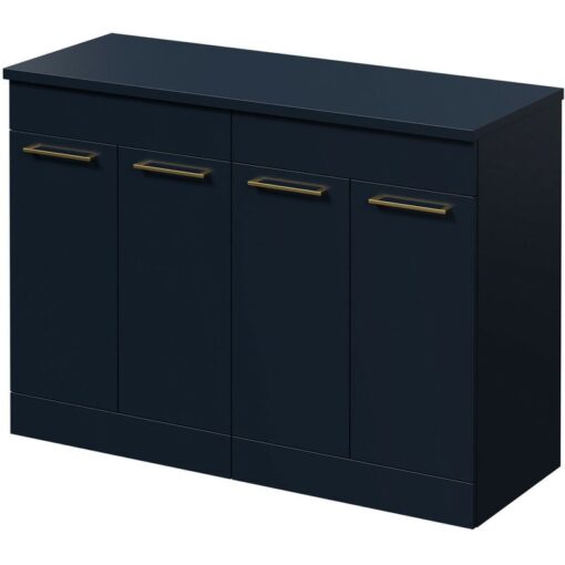 Napoli - Deep Blue 1200mm Floor Standing Vanity Unit for Countertop Basins with 4 Doors and Brushed Brass Handles