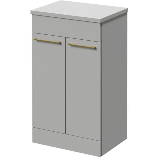 Napoli - Gloss Grey Pearl 500mm Floor Standing Vanity Unit for Countertop Basins with 2 Doors and Brushed Brass Handles