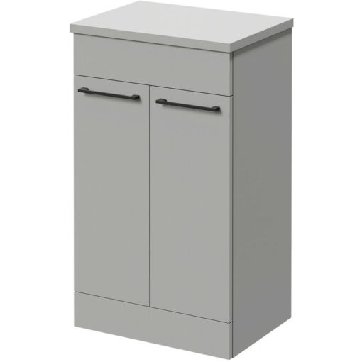 Napoli - Gloss Grey Pearl 500mm Floor Standing Vanity Unit for Countertop Basins with 2 Doors and Matt Black Handles