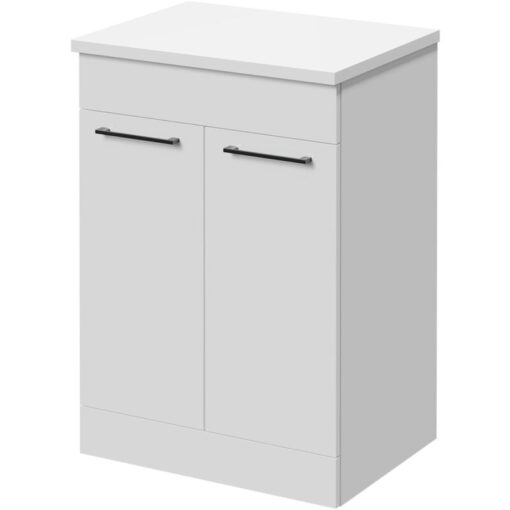 Napoli - Gloss White 600mm Floor Standing Vanity Unit for Countertop Basins with 2 Doors and Gunmetal Grey Handles