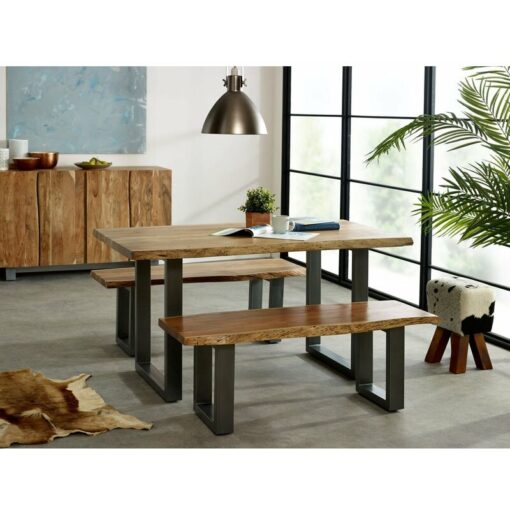 Natural Essential Live Edge Large Dining Table Set with 2 Chairs And 1 Bench