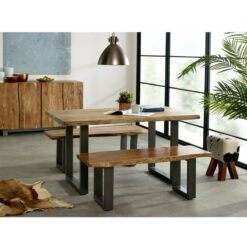 Natural Essential Live Edge Large Dining Table With 6 Chairs Set