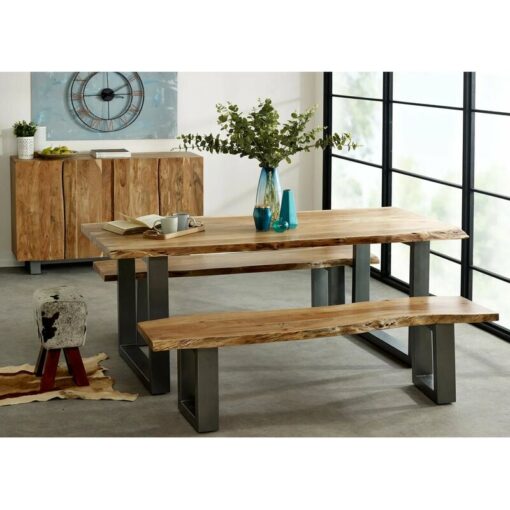 Natural Live Edge Medium Dining Table Set 2 Chairs And 1 Bench