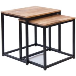 Netfurniture - Michie Nest Of Tables Solid Oak Black Metal Frame - Black