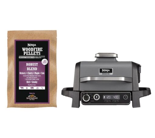 Ninja Woodfire OG701UK Outdoor Electric BBQ Grill & Smoker & Robust Blend Woodfire Pellets Bundle - Black