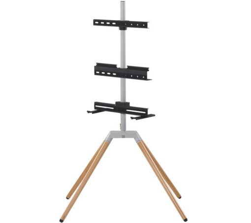 ONE FOR ALL WM 7476 Quadpod 595 mm TV Stand with Bracket - Oak & Silver Grey, Silver/Grey,Brown