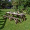 Oakham 8ft Rounded Picnic Table and Bench Set - L244 x W91 x H72 cm - Rustic Brown