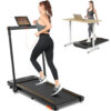 (Orange) THERUN Folding Treadmill for Home, 2.5HP Under Desk Remote and LED Display, Foldable w/ 12 Programs, Shock Absorption, 1-12KM/H, No assembly