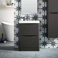 Orbit Contour Floor Standing 2-Drawer Vanity Unit with Basin 500mm Wide - Graphite Grey