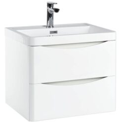 Orbit Contour Wall Hung 2-Drawer Vanity Unit with Basin 600mm Wide - Gloss White