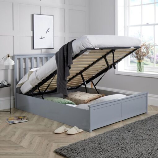 Ottoman Double Size Pine End Lift Storage Bed Grey Bed Frame Gas Lift Furniture